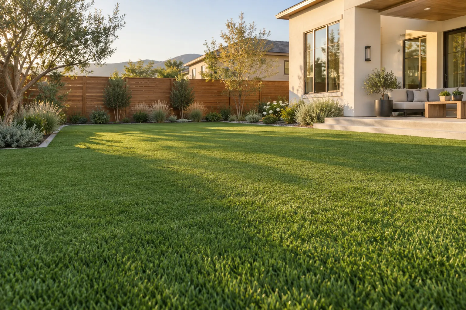 Illustration of a Florida-style backyard with artificial turf